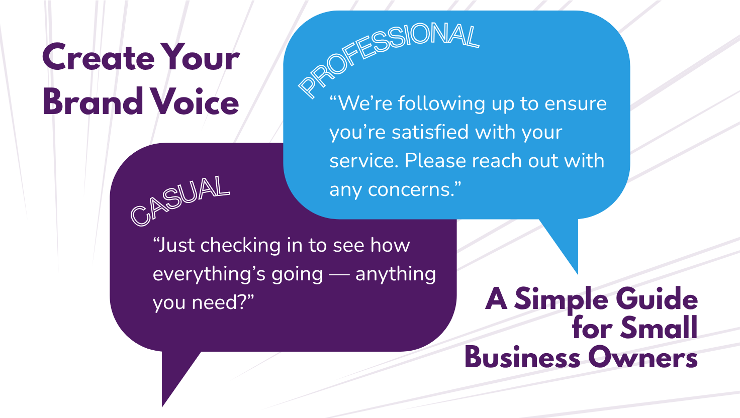Speech bubbles with casual and professional brand voice examples