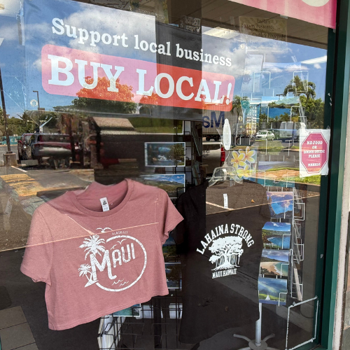 Storefront highlighting a local shops that supports Maui small businesses.