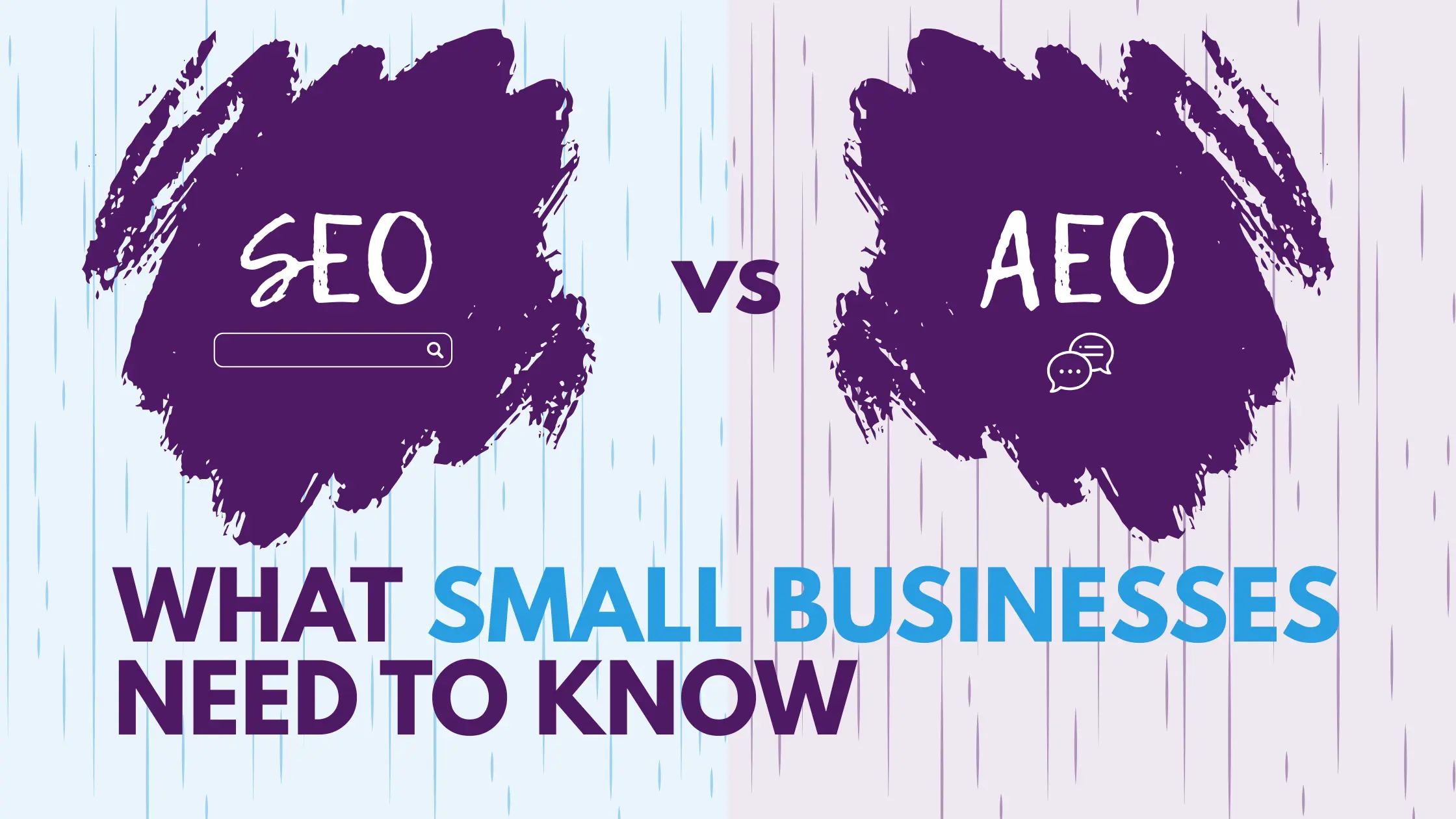 Split image of SEO vs AEO. What small businesses need to know.