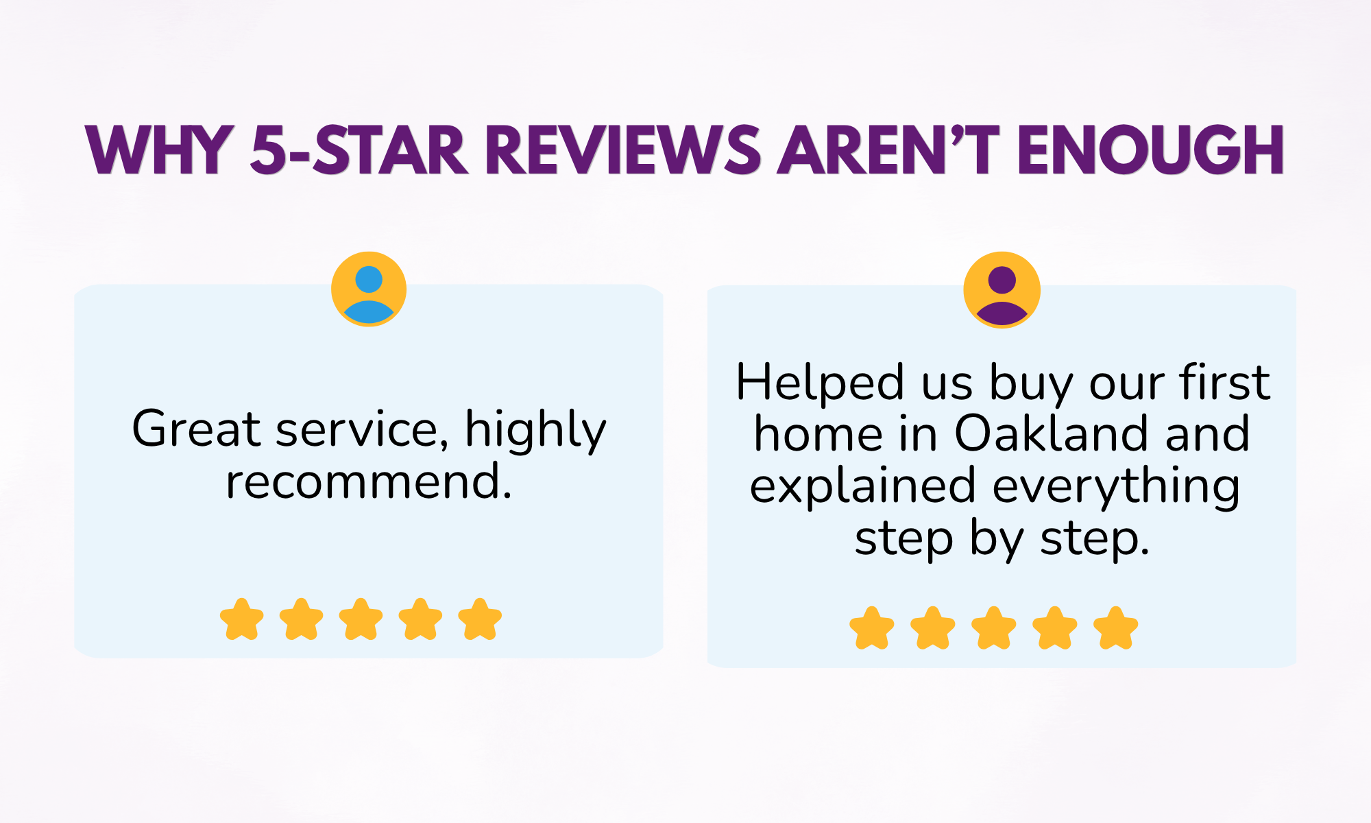 Comparison of a generic five-star review and a detailed customer review highlighting service, location, and experience for SEO value.
